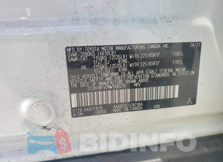 2T3H1RFV7MW168579 Photo# 13