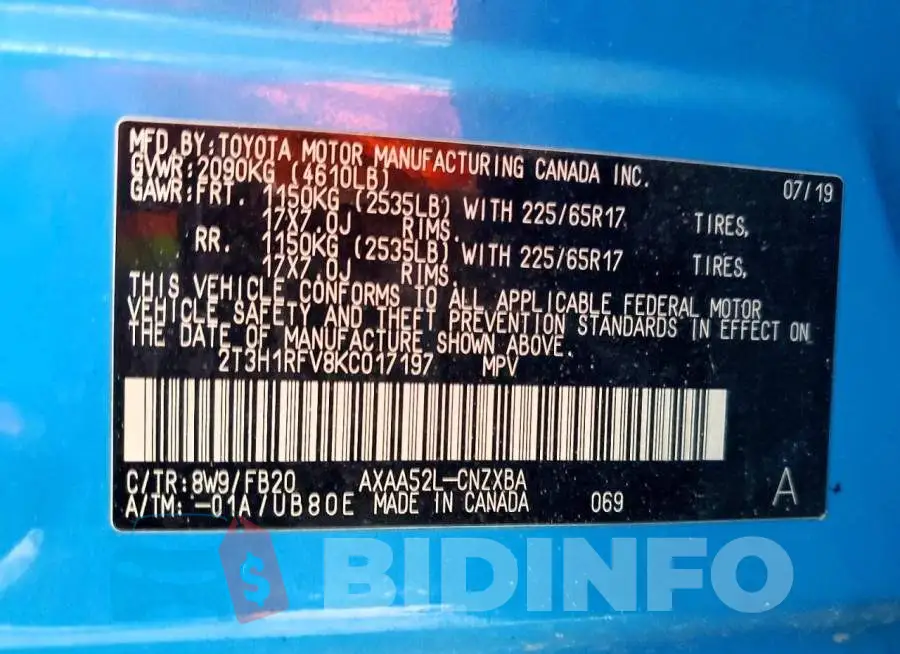 2T3H1RFV8KC017197 Photo# 14
