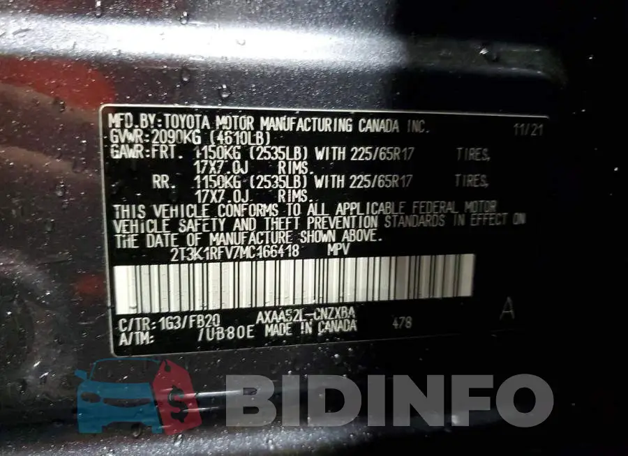 2T3K1RFV7MC166418 Photo# 13