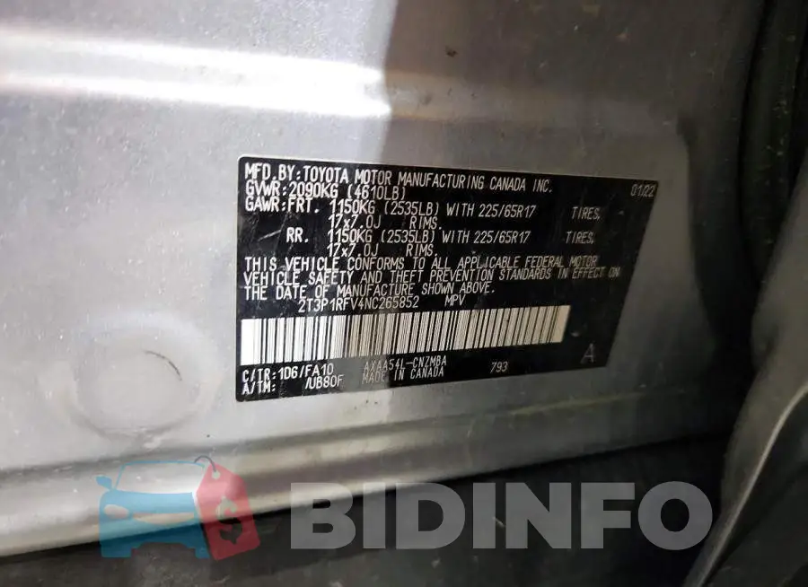 2T3P1RFV4NC265852 Photo# 13