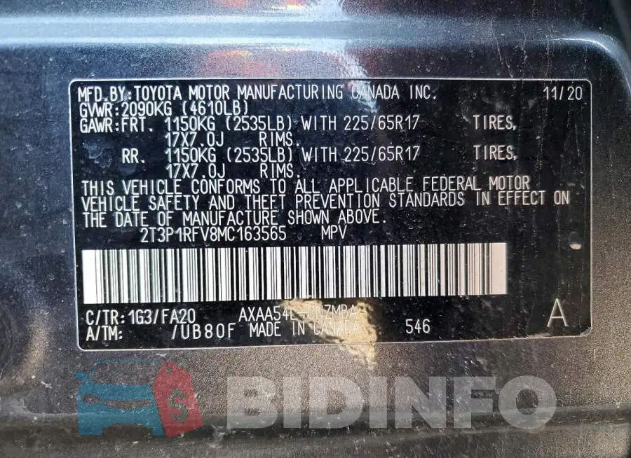 2T3P1RFV8MC163565 Photo# 13