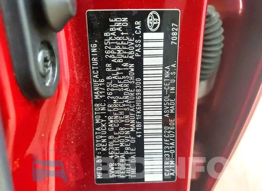 4T1BF1FK6HU698300 Photo# 12