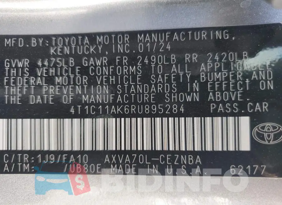 4T1C11AK6RU895284 Photo# 13