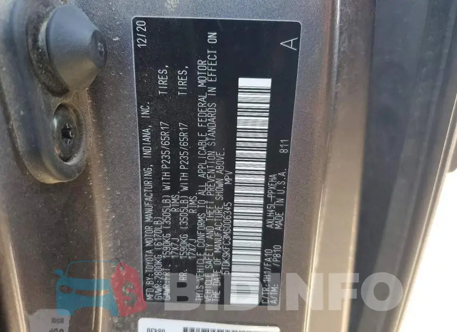 5TDKSKFC3MS006345 Photo# 13