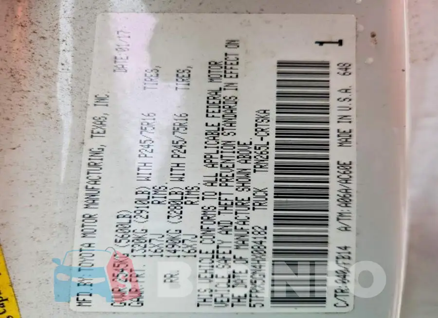 5TFRX5GN4HX084182 Photo# 12