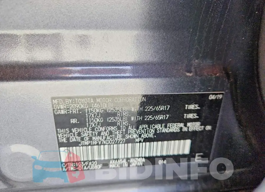 JTMP1RFV7KD027727 Photo# 13
