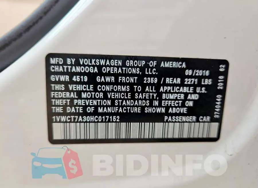 1VWCT7A30HC017152 Photo# 12
