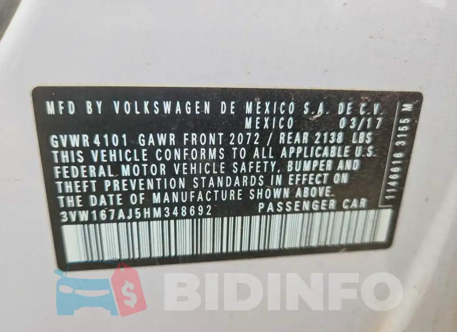 3VW167AJ5HM348692 Photo# 13
