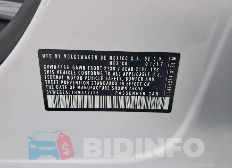 3VW2B7AJ1HM312756 Photo# 13