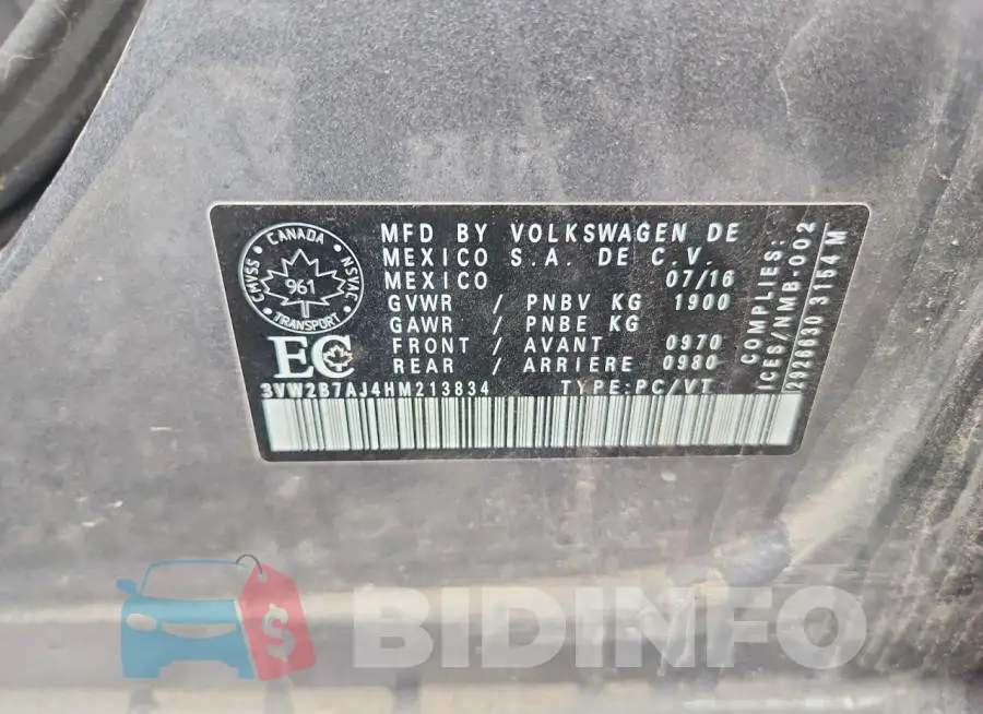 3VW2B7AJ4HM213834 Photo# 12