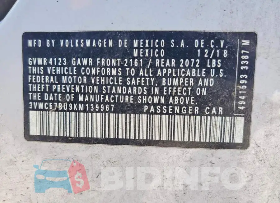 3VWC57BU9KM139967 Photo# 13