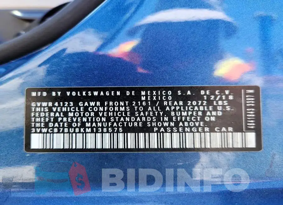 3VWCB7BU8KM138575 Photo# 12