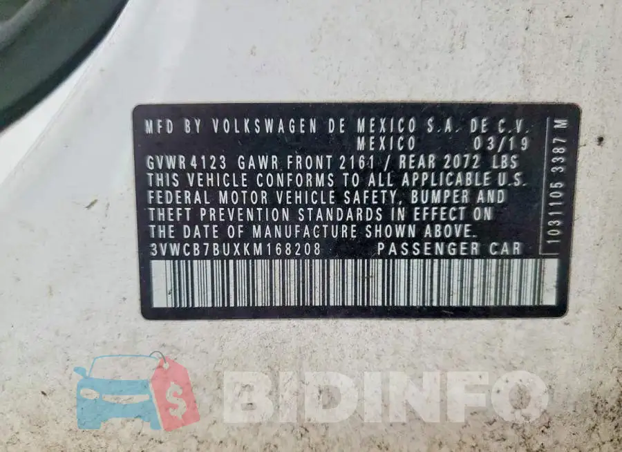 3VWCB7BUXKM168208 Photo# 12