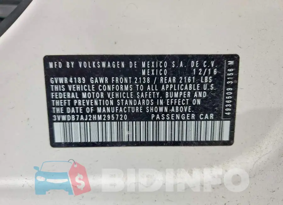 3VWDB7AJ2HM295720 Photo# 12
