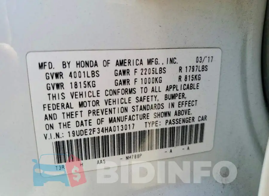 19UDE2F34HA013017 Photo# 13