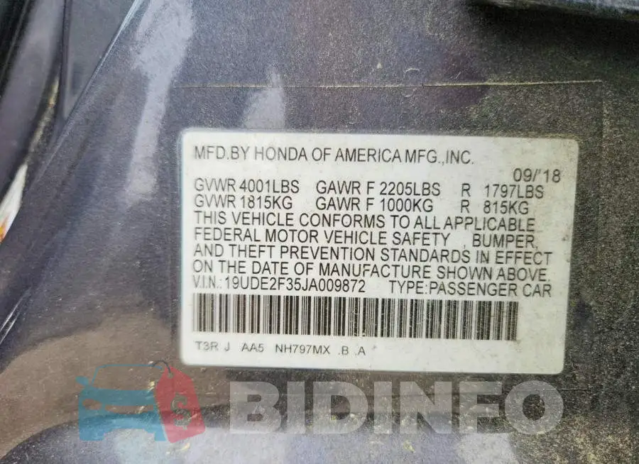 19UDE2F35JA009872 Photo# 12