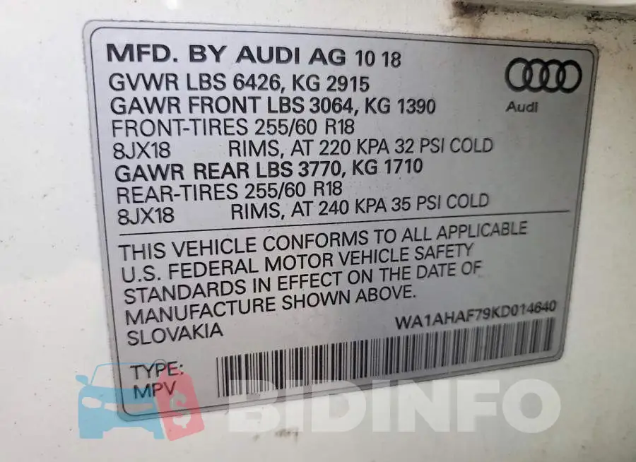 WA1AHAF79KD014640 Photo# 14