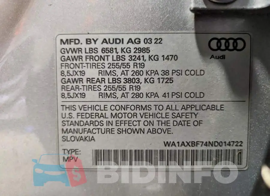 WA1AXBF74ND014722 Photo# 13