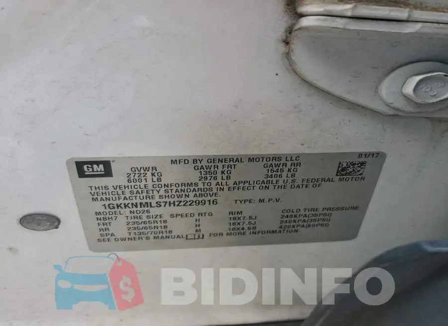 1GKKNMLS7HZ229916 Photo# 13