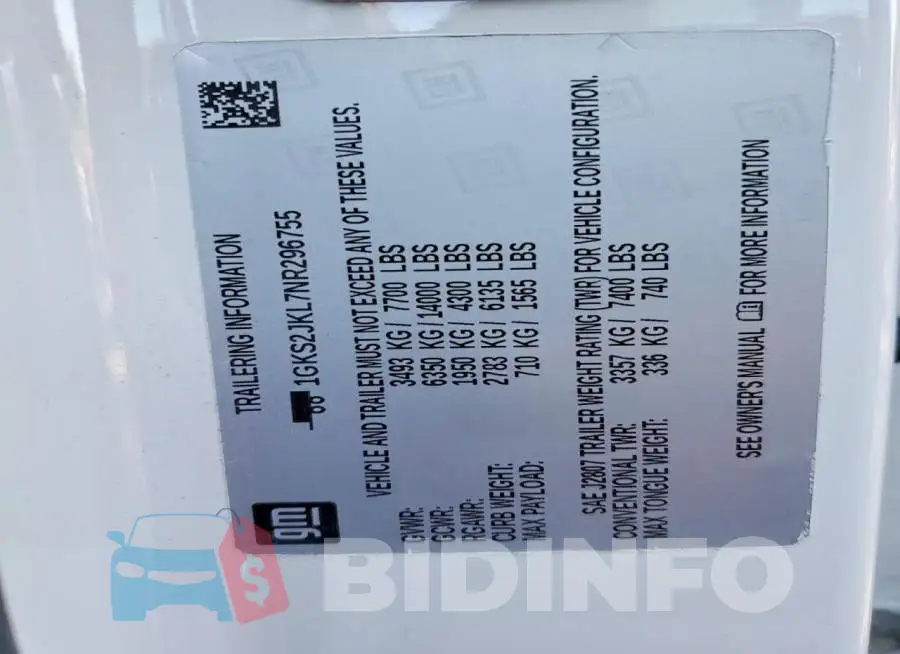 1GKS2JKL7NR296755 Photo# 13