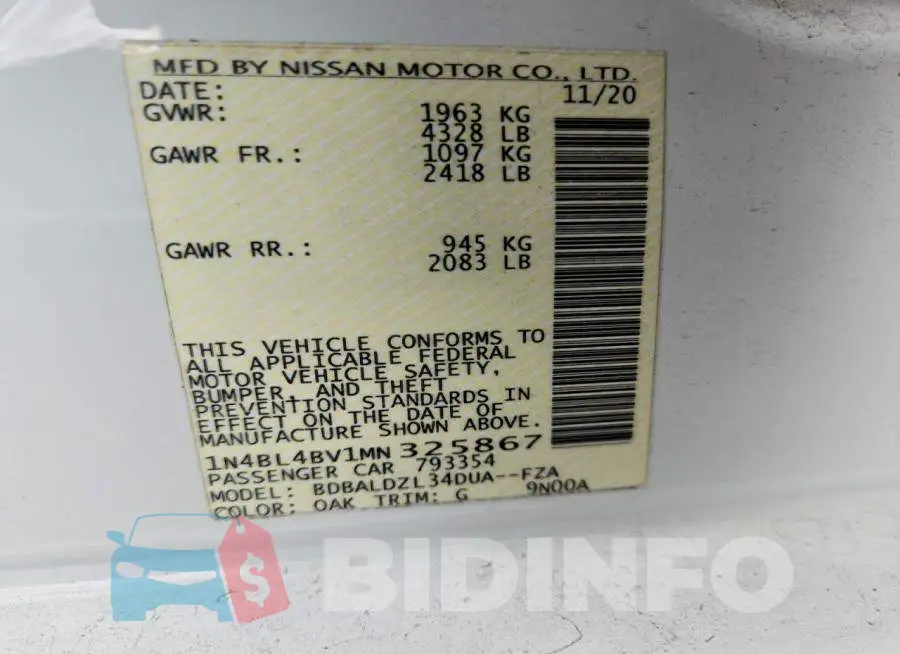 1N4BL4BV1MN325867 Photo# 12
