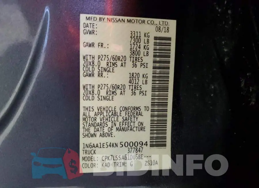 1N6AA1E54KN500094 Photo# 12