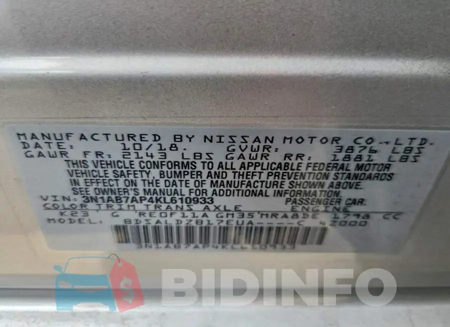 3N1AB7AP4KL610933 Photo# 13