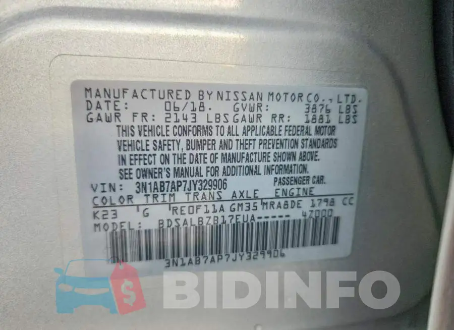 3N1AB7AP7JY329906 Photo# 12