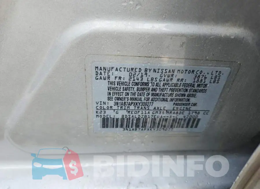 3N1AB7APXKY309277 Photo# 12