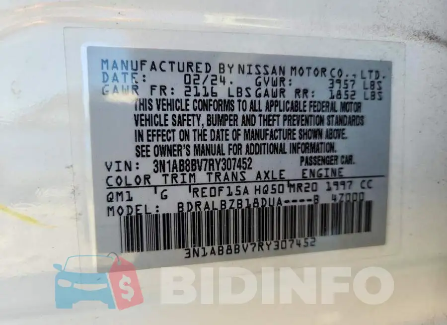 3N1AB8BV7RY307452 Photo# 13