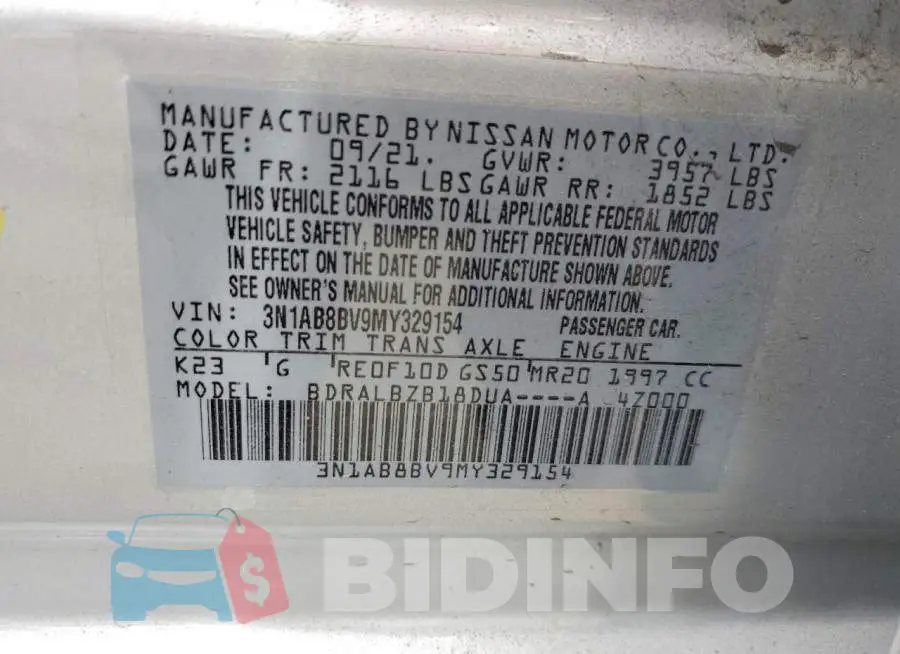 3N1AB8BV9MY329154 Photo# 12