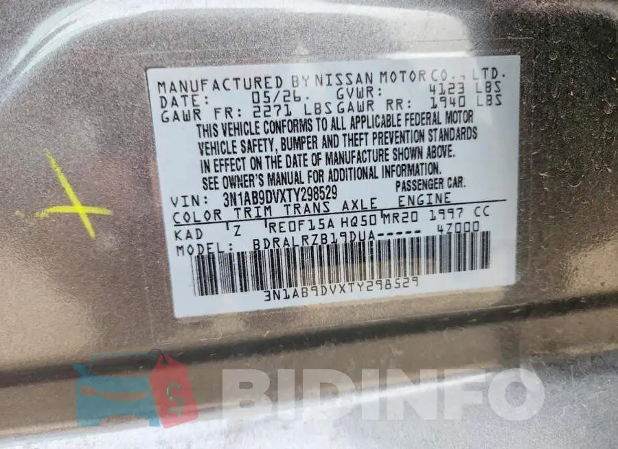 3N1AB9DVXTY298529 Photo# 13