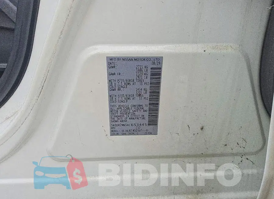 5N1DR2MN5KC653445 Photo# 14