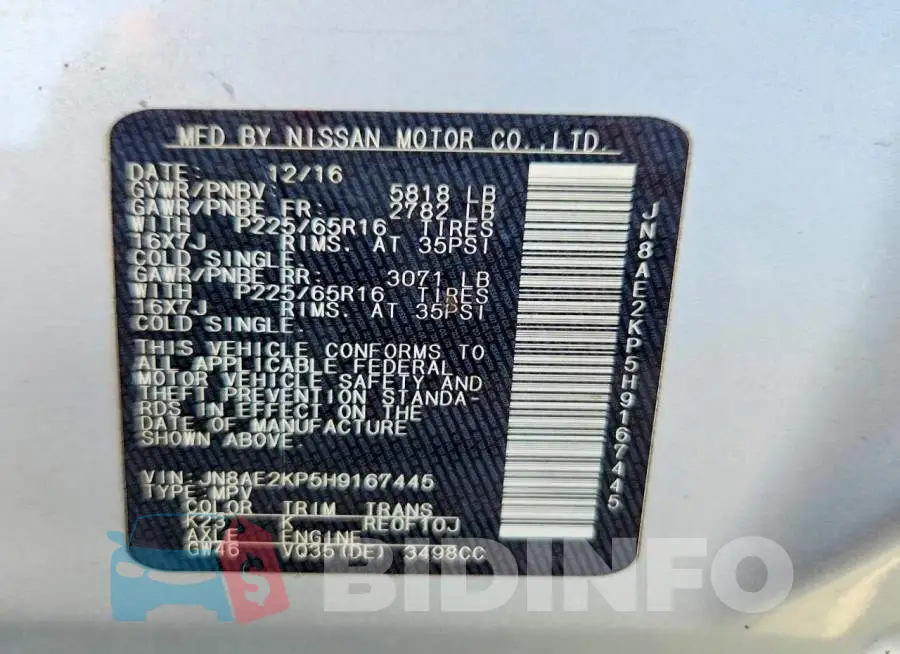 JN8AE2KP5H9167445 Photo# 13