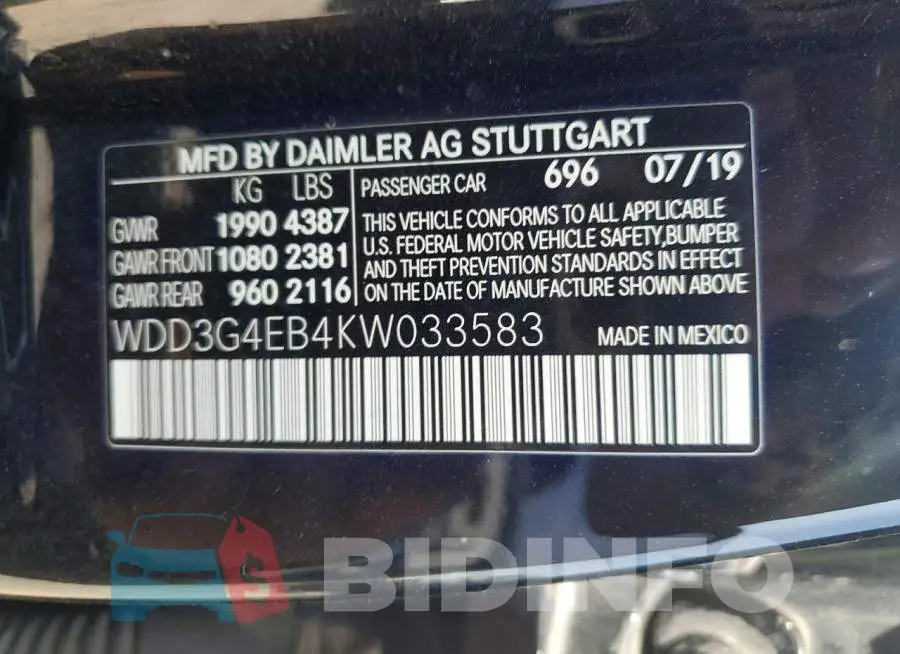 WDD3G4EB4KW033583 Photo# 12