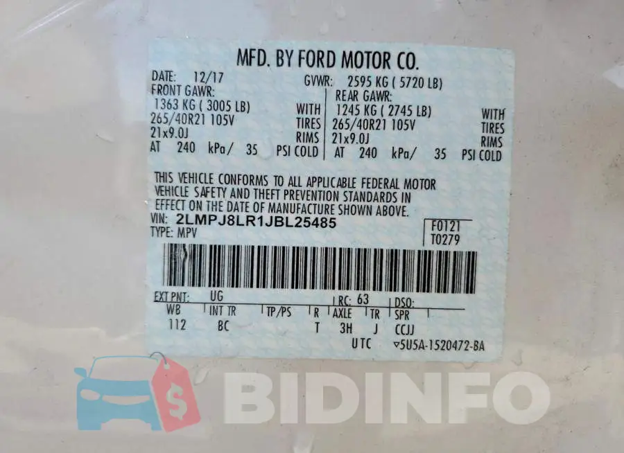 2LMPJ8LR1JBL25485 Photo# 13