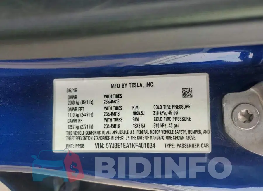 5YJ3E1EA1KF401034 Photo# 12