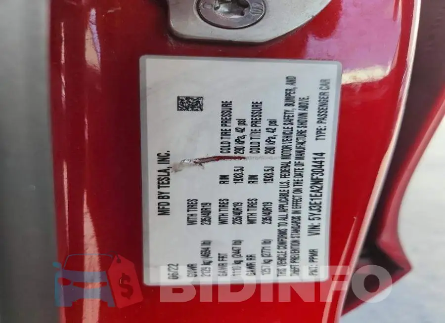 5YJ3E1EA2NF304414 Photo# 12