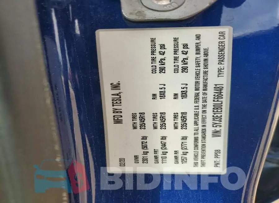 5YJ3E1EB0LF664481 Photo# 12