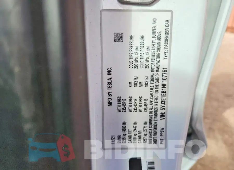 5YJ3E1EB1NF107761 Photo# 12