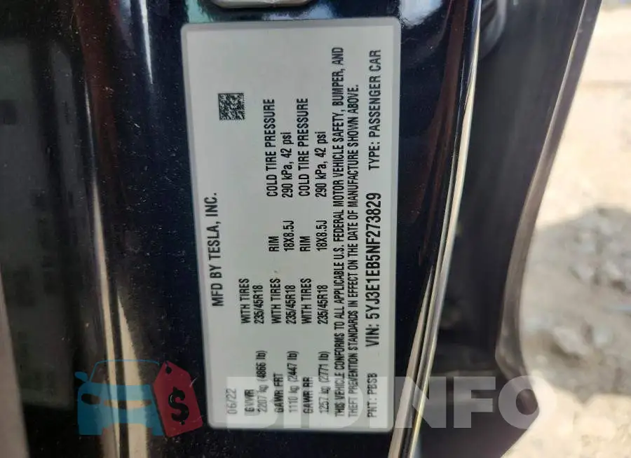 5YJ3E1EB5NF273829 Photo# 12
