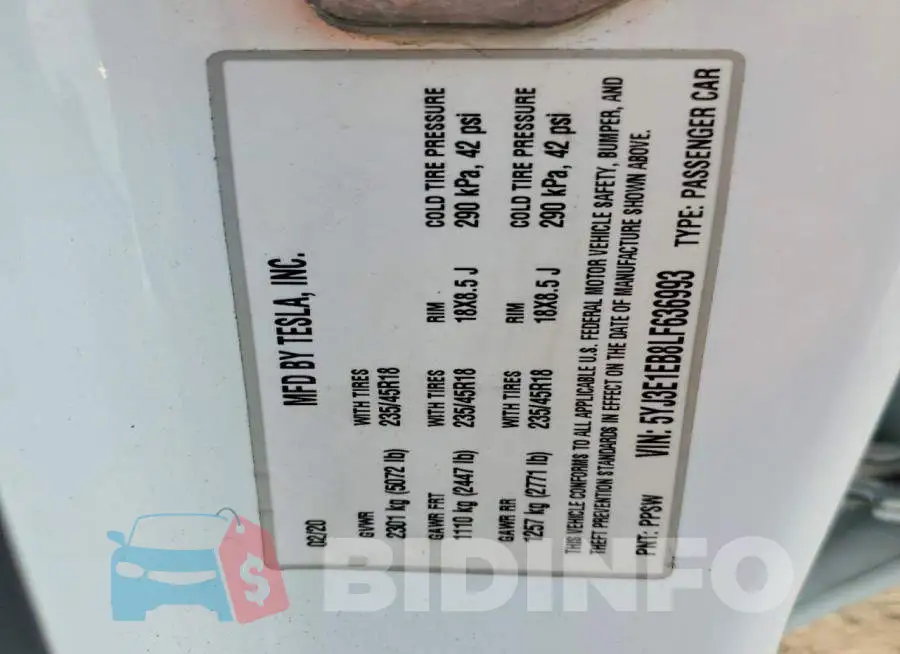 5YJ3E1EB8LF636993 Photo# 12
