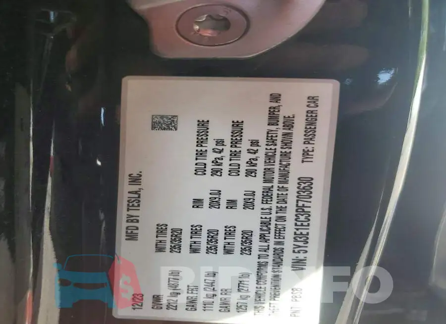 5YJ3E1EC3PF703630 Photo# 12