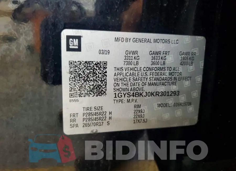 1GYS4BKJ0KR301293 Photo# 13