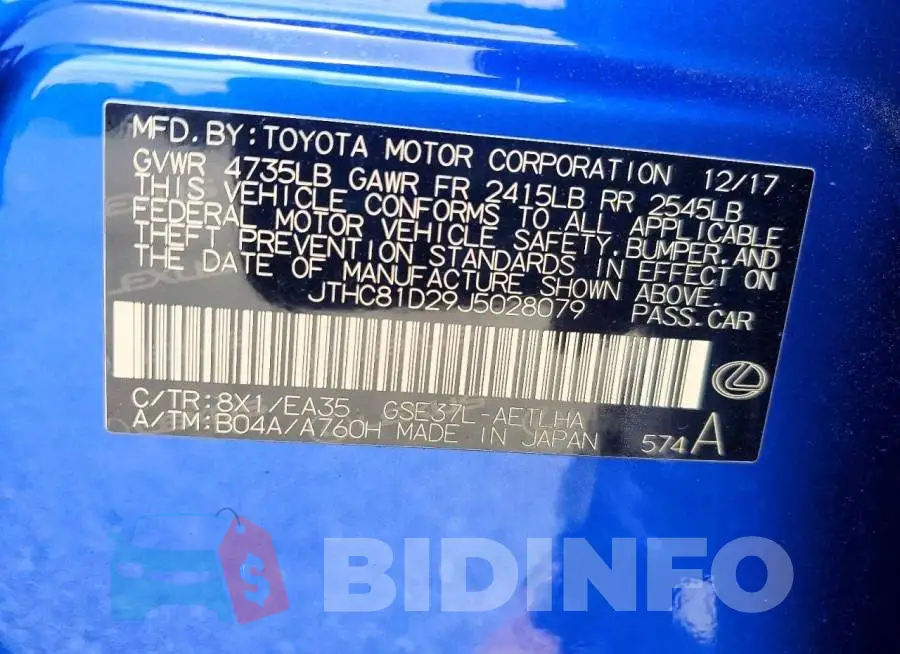 JTHC81D29J5028079 Photo# 13