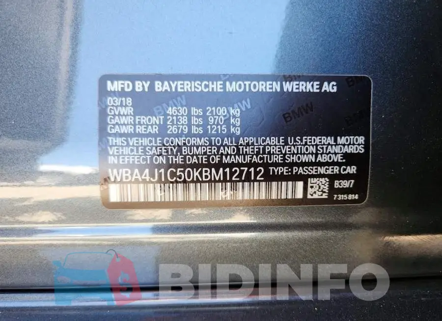 WBA4J1C50KBM12712 Photo# 13