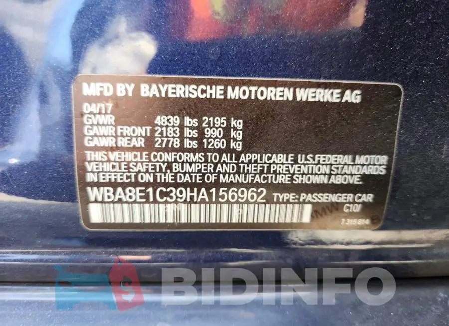 WBA8E1C39HA156962 Photo# 12