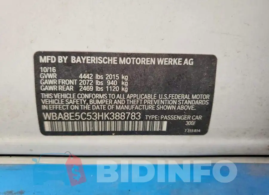 WBA8E5C53HK388783 Photo# 12
