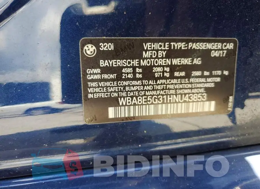 WBA8E5G31HNU43853 Photo# 12