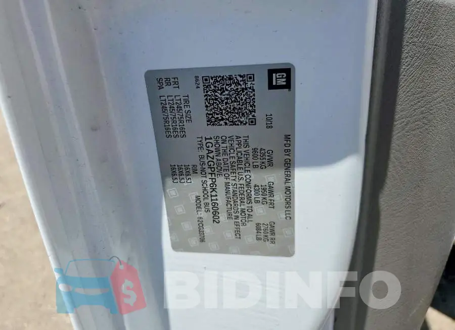 1GAZGPFP6K1160602 Photo# 13